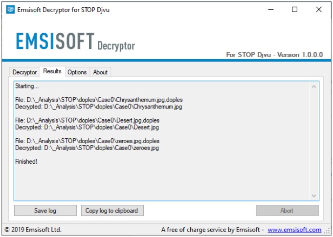 Processo de descriptografia Emsisoft Decrypter